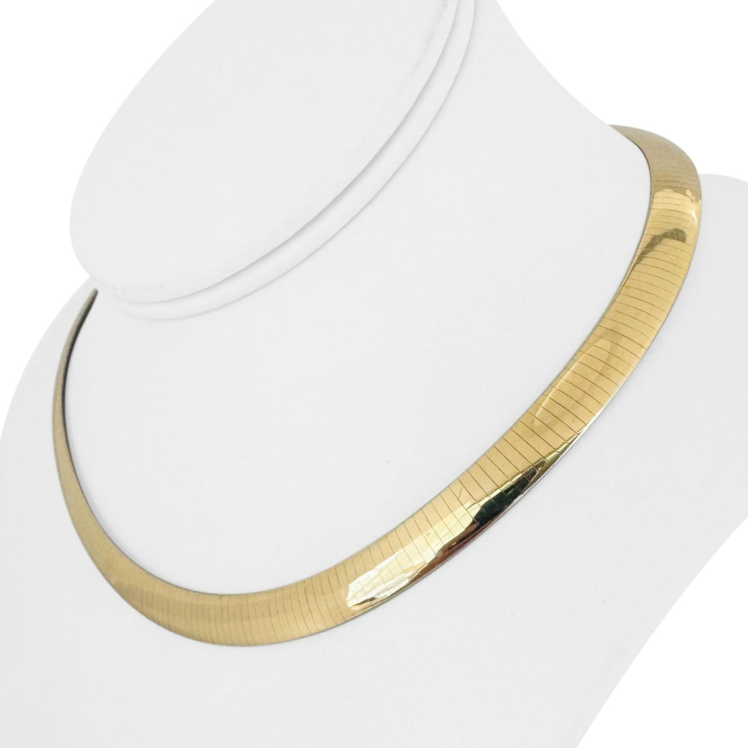 14k Yellow and White Gold 45.6g Reversible Heavy 8mm Omega Necklace Italy 16"