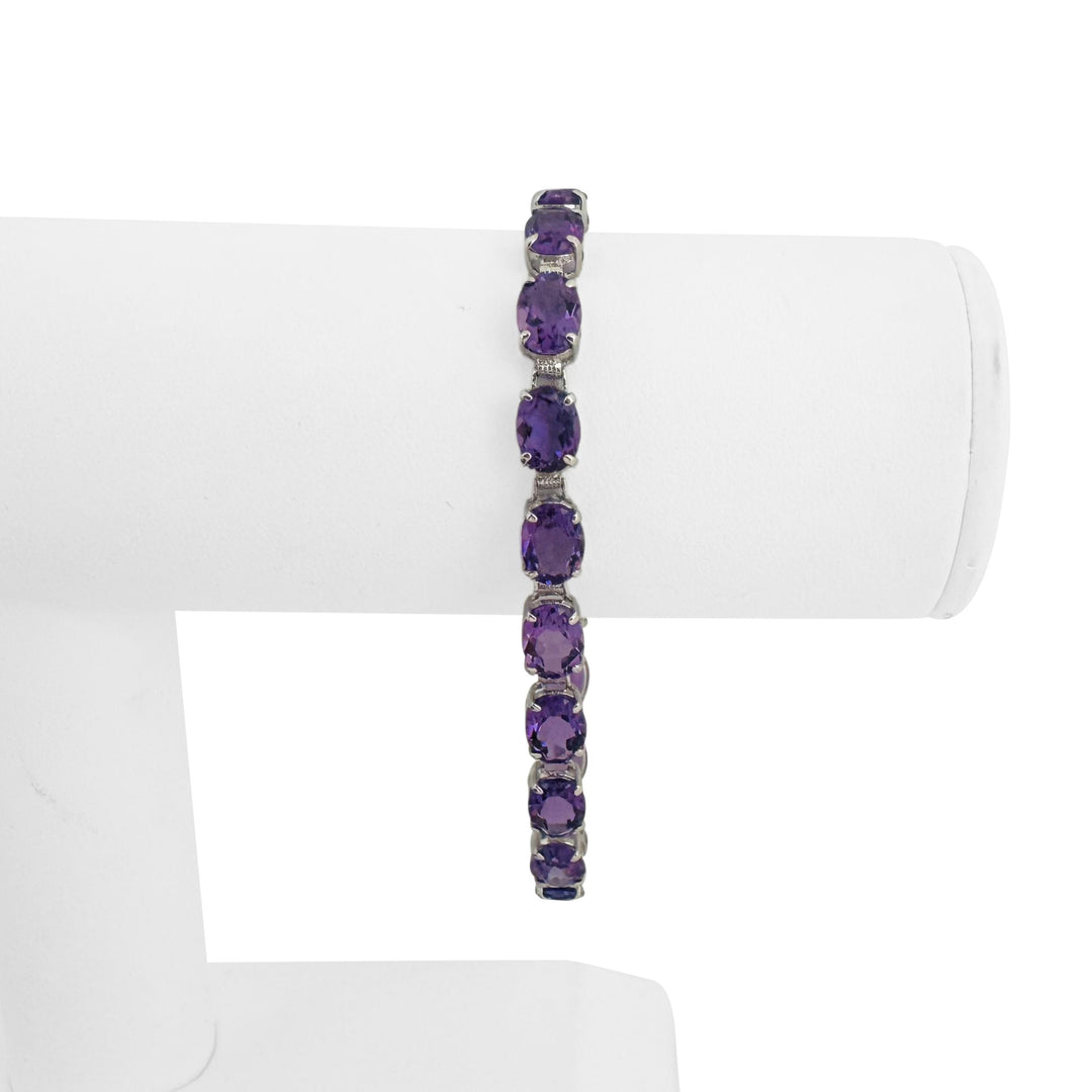 14k White Gold and Amethyst 9.8g Ladies Link Bracelet 7.5"