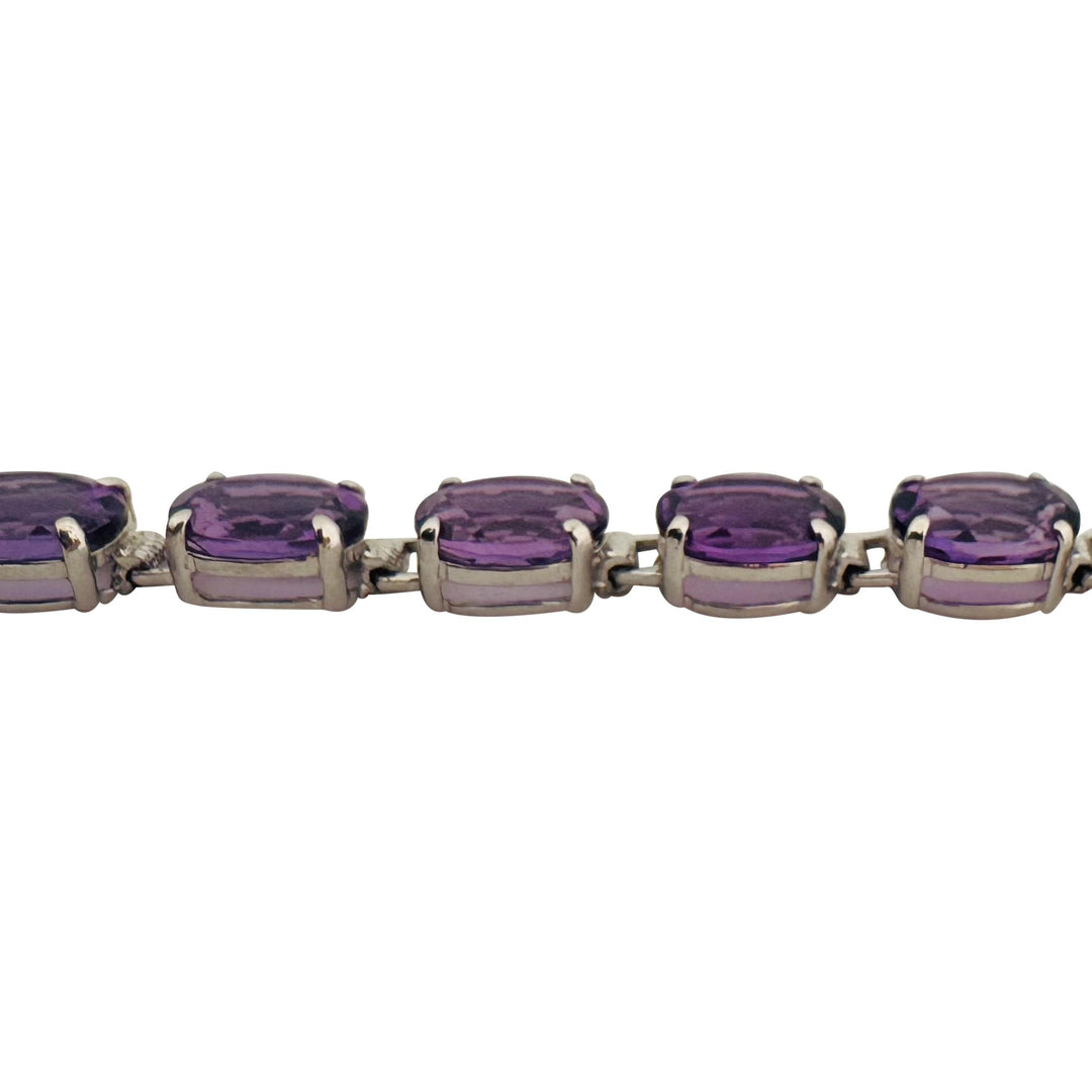 14k White Gold and Amethyst 9.8g Ladies Link Bracelet 7.5"