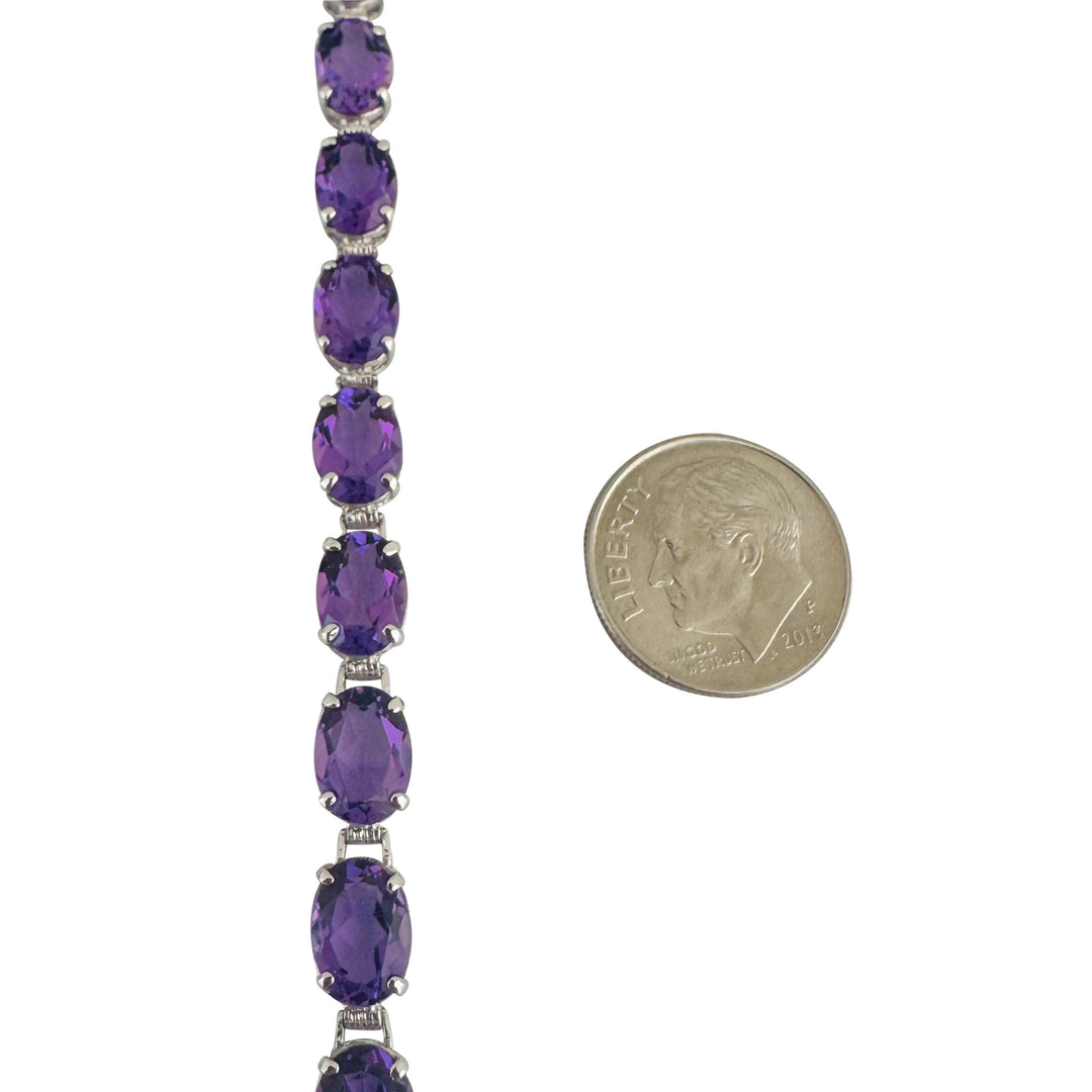 14k White Gold and Amethyst 9.8g Ladies Link Bracelet 7.5"