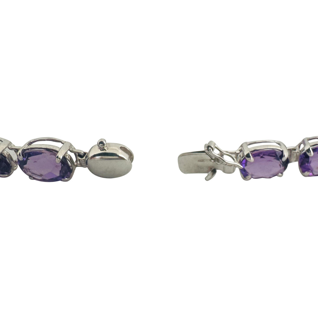 14k White Gold and Amethyst 9.8g Ladies Link Bracelet 7.5"