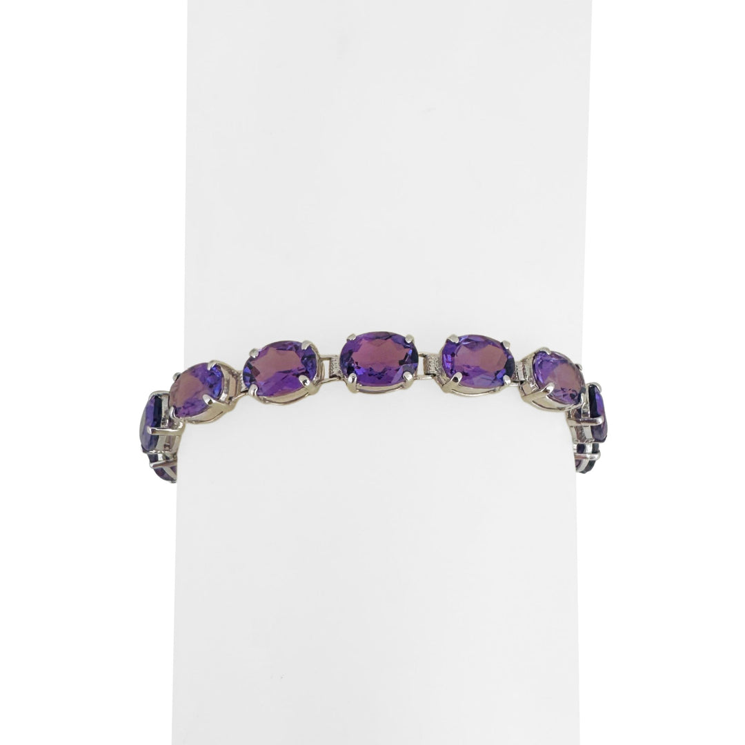 14k White Gold and Amethyst 9.8g Ladies Link Bracelet 7.5"