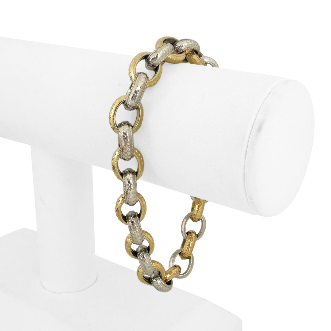 14k Yellow and White Gold 12.2g Hollow Light Rolo Link Bracelet Italy 8"
