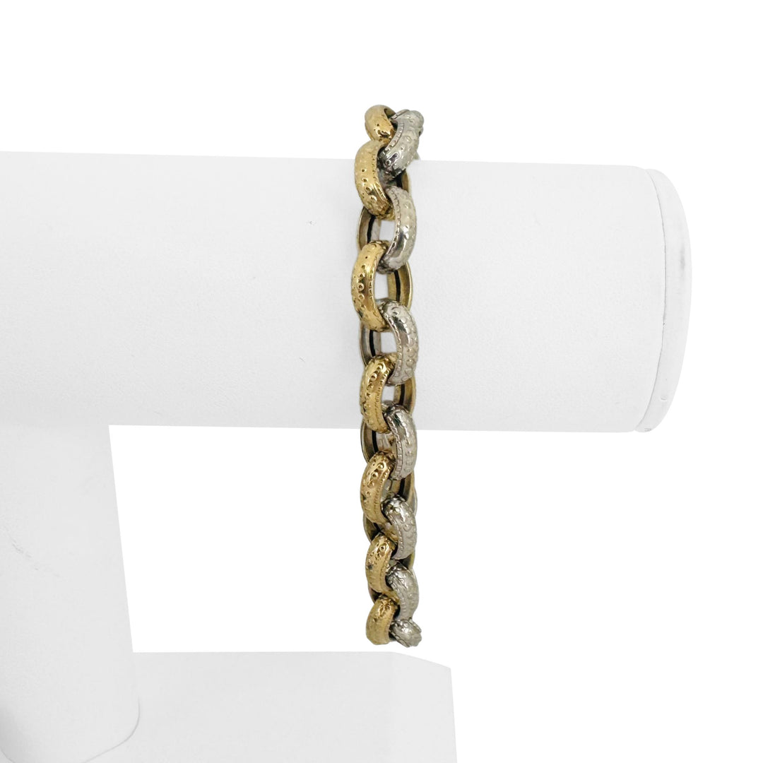 14k Yellow and White Gold 12.2g Hollow Light Rolo Link Bracelet Italy 8"
