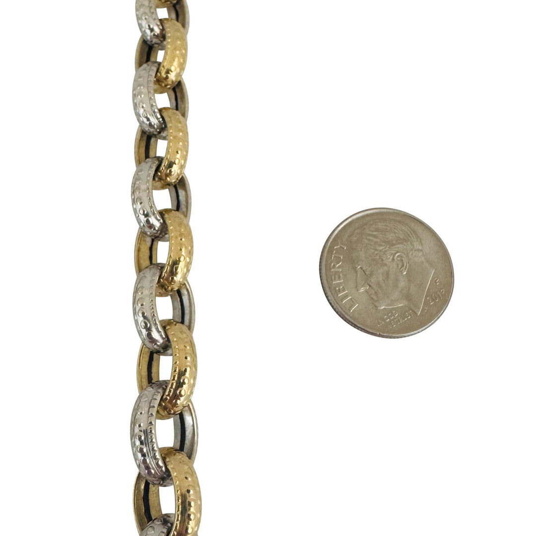 14k Yellow and White Gold 12.2g Hollow Light Rolo Link Bracelet Italy 8"