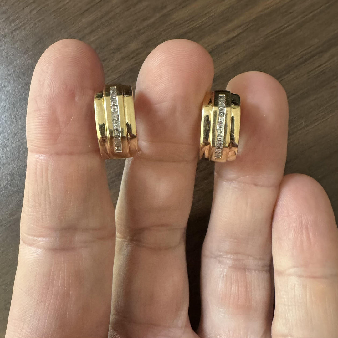 14k Yellow Gold and Diamond 10.2g Solid Huggie Earrings