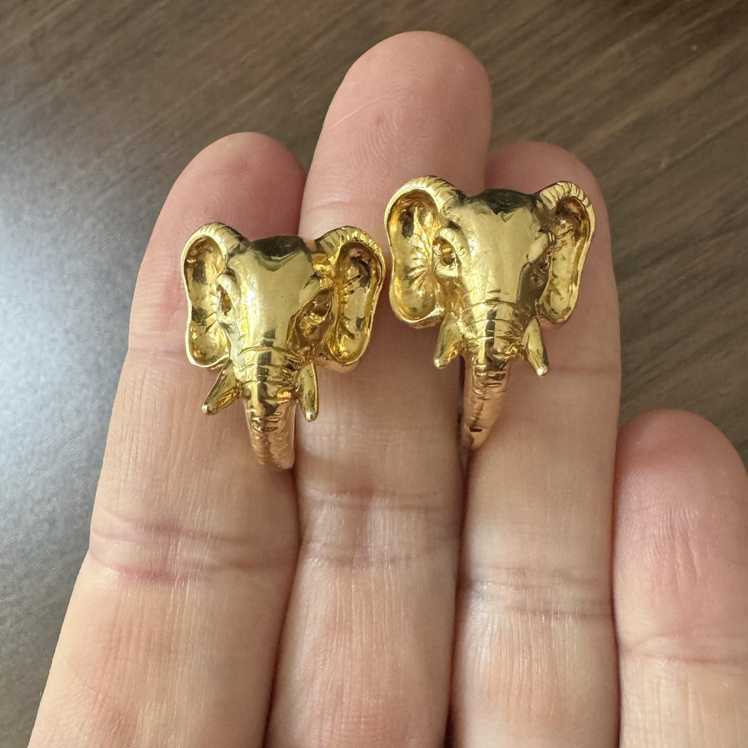 18k Yellow Gold 22.5g Solid Heavy Elephant Stud Earrings