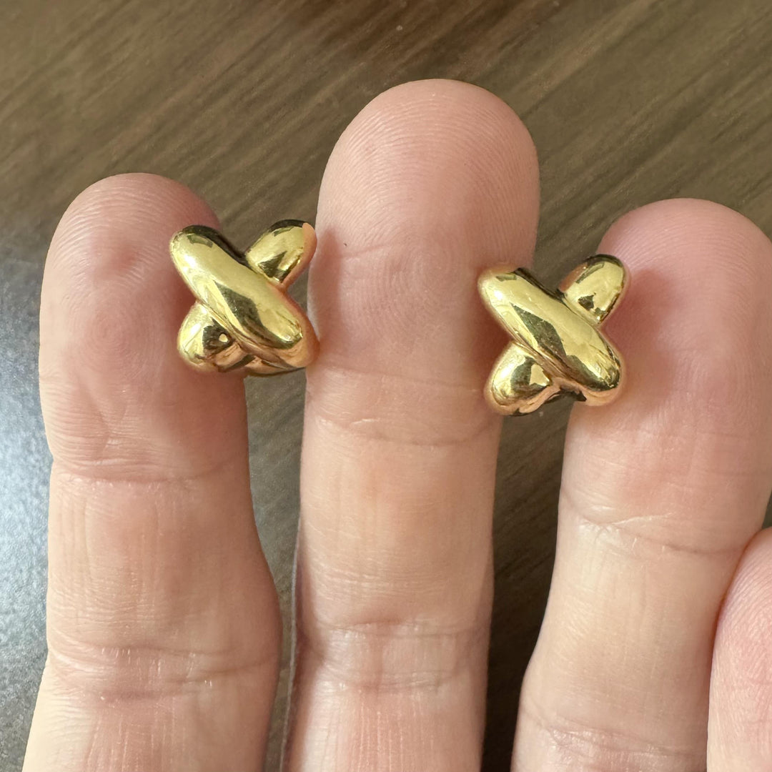 18k Yellow Gold 8.7g Solid Polished X Huggie Earrings