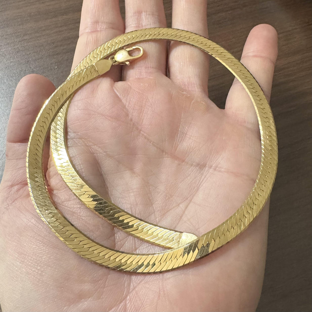 14k Yellow Gold 27.9g Solid Heavy 7mm Herringbone Link Necklace Italy 18"