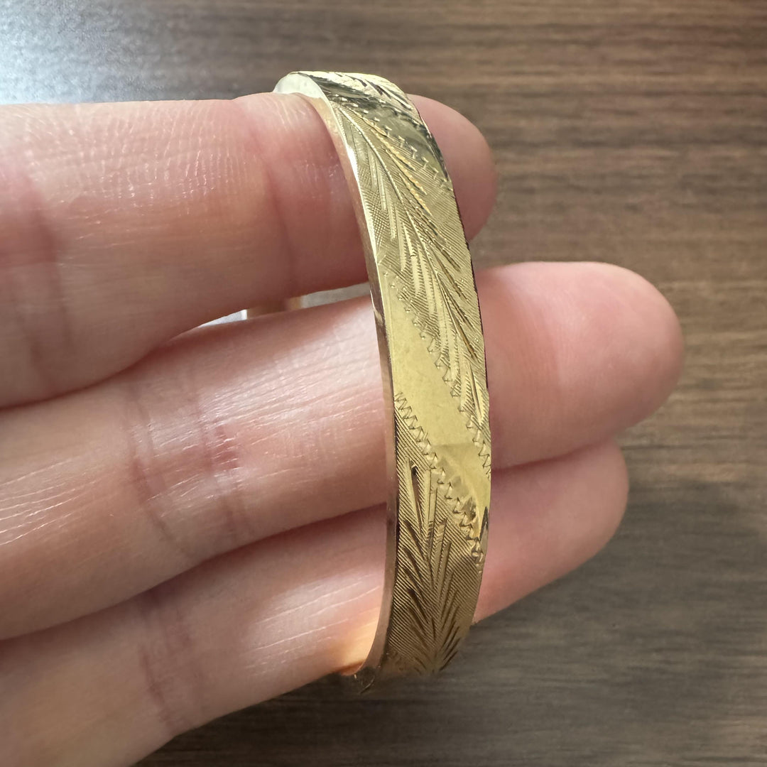 14k Yellow Gold 12g Ladies Vintage 8mm Floral Oval Bangle Bracelet 6.5"