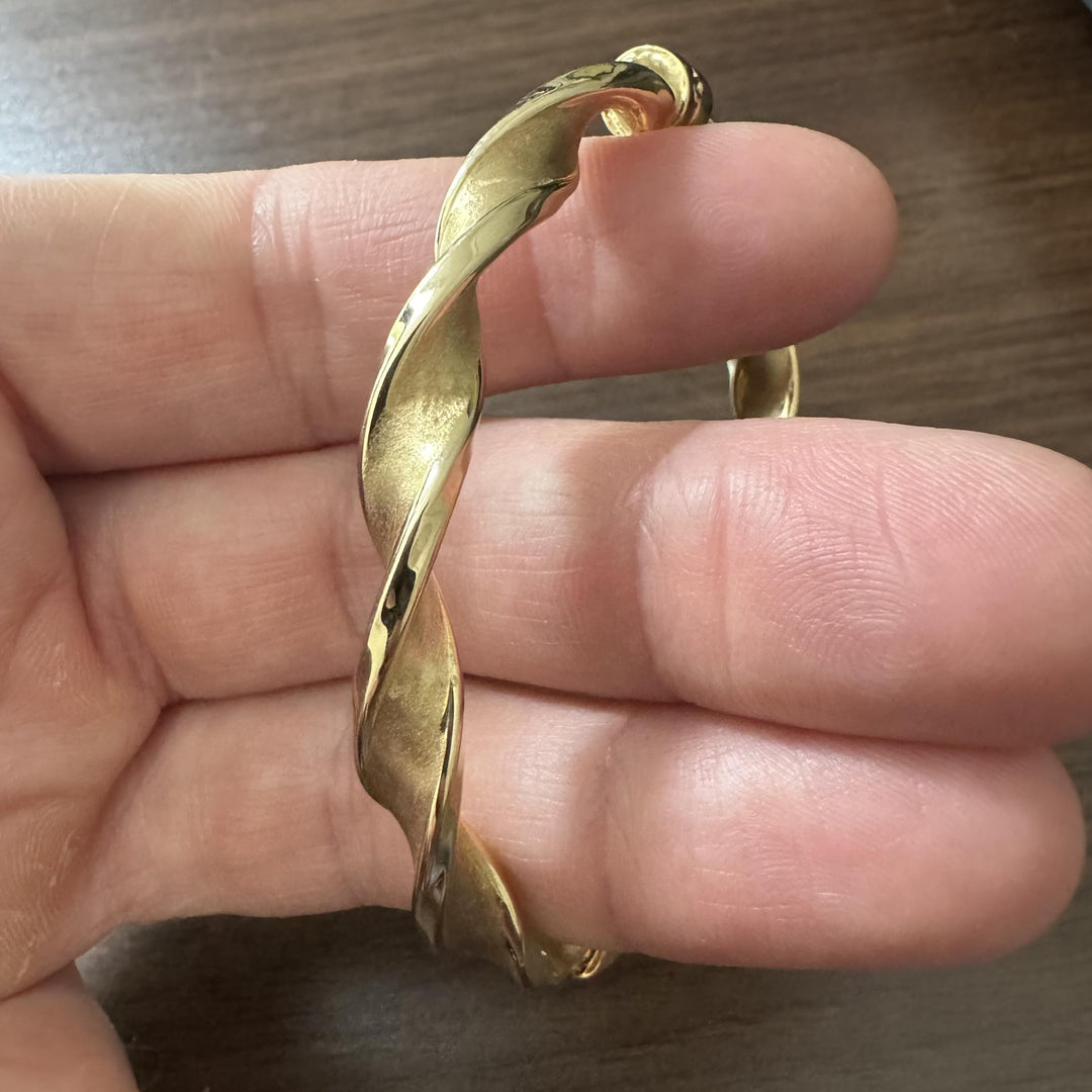 14k Yellow Gold 10g Ladies Vintage 7mm Twisted Spiral Bangle Bracelet Italy 7"