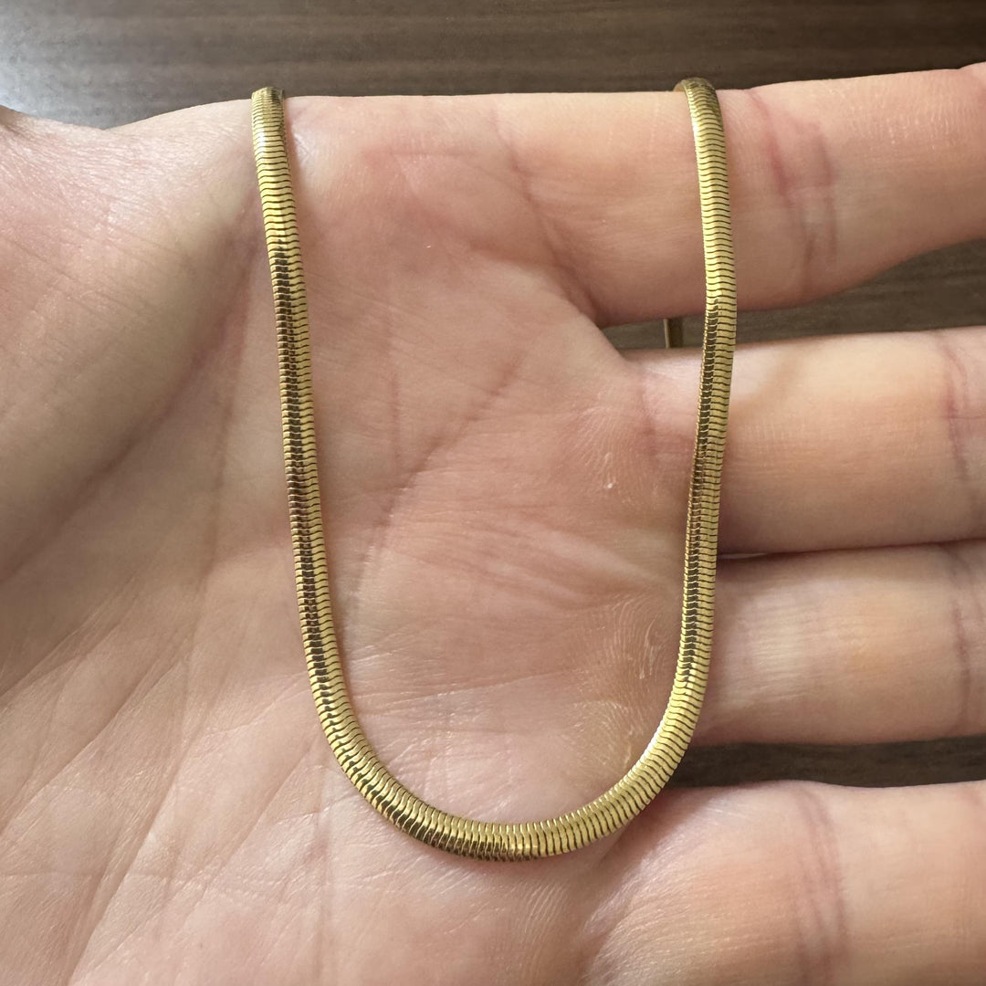 14k Yellow Gold 14g Solid Vintage 3mm Flattened Snake Link Necklace Italy 18"