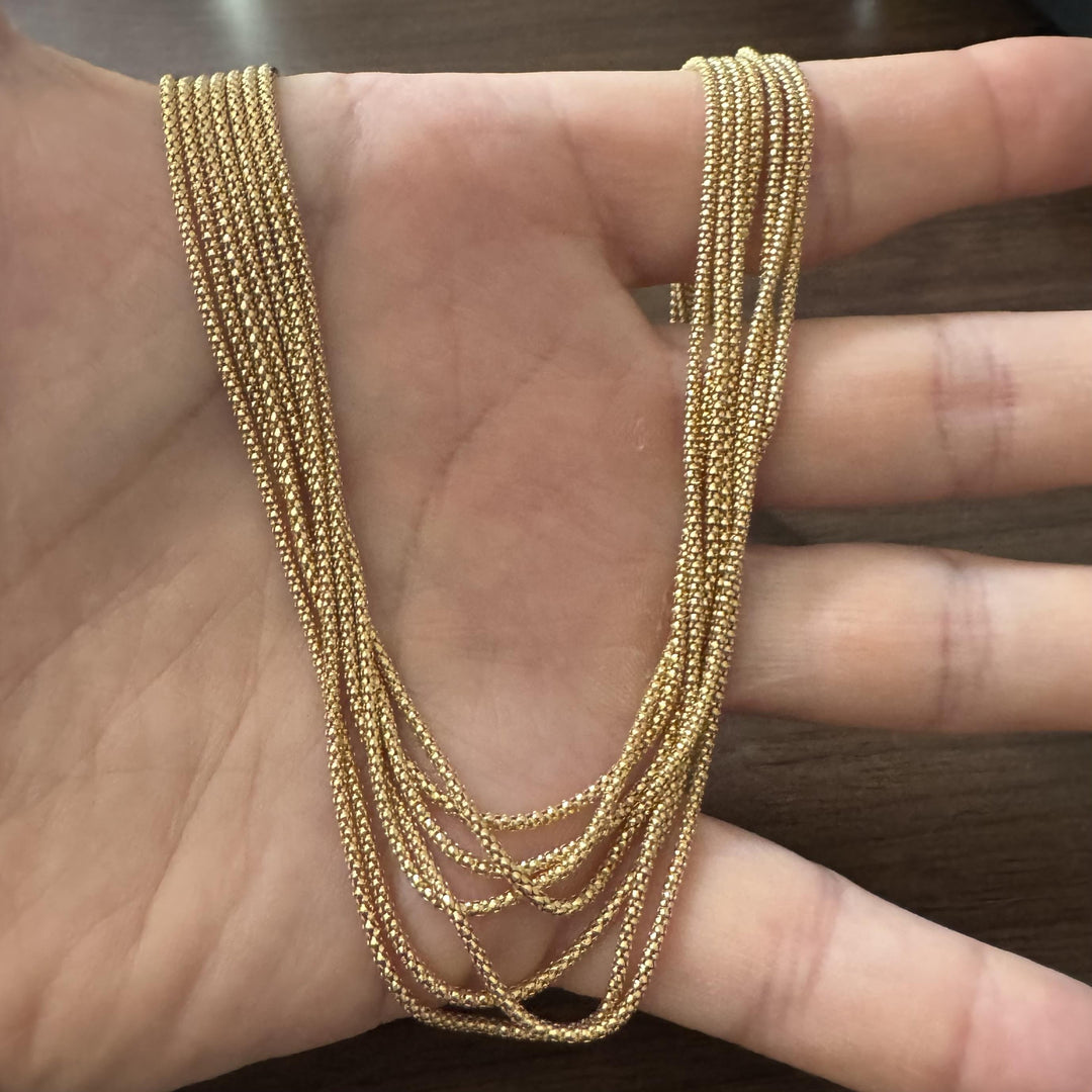 18k Yellow Gold 32.6g UnoAErre Vintage Multi Strand Popcorn Necklace Italy 18"