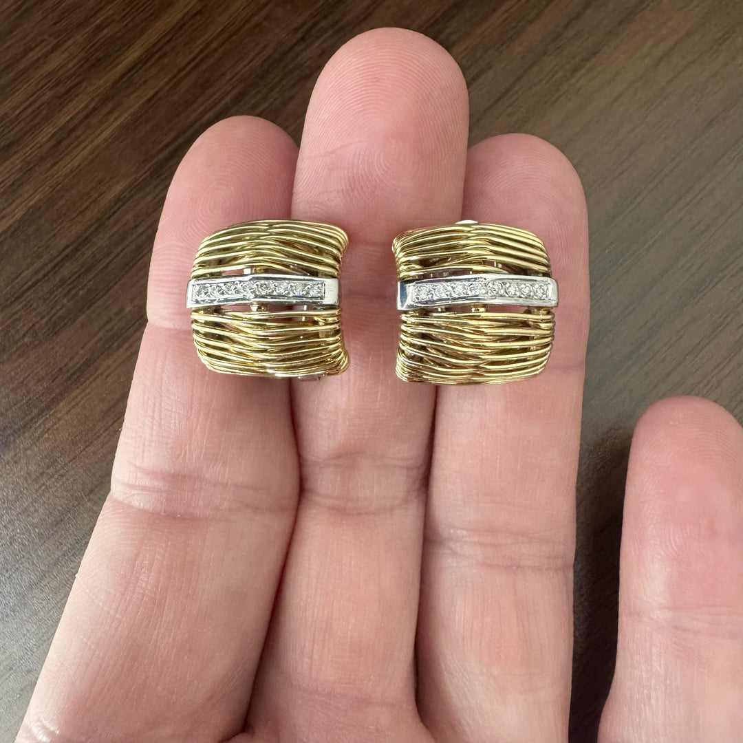 18k Yellow and White Gold 17.8g Heavy Diamond Huggie Earrings