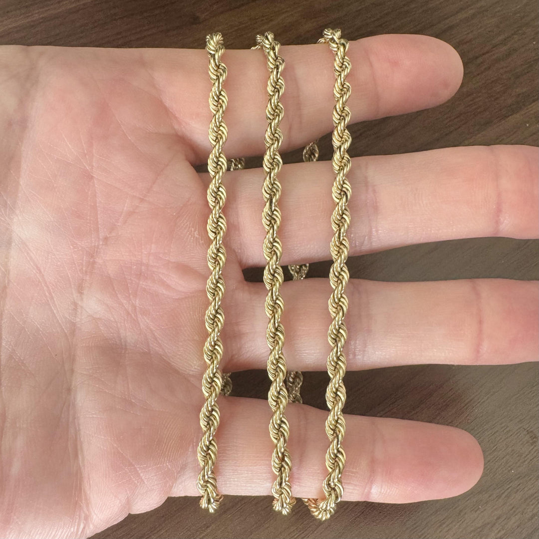 14k Yellow Gold 43.6g Solid Heavy 4mm Vintage Rope Chain Necklace 30"