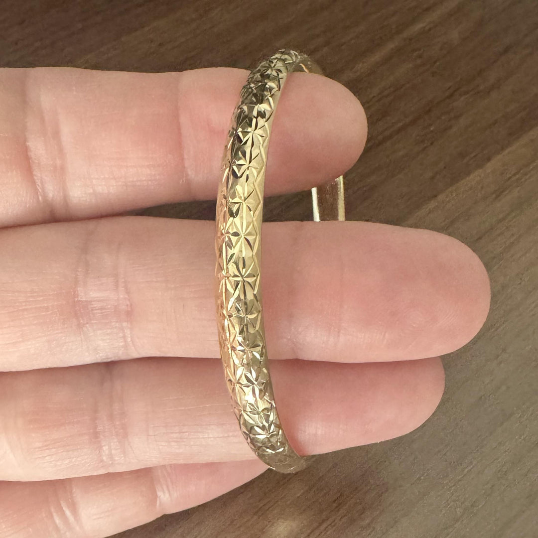 14k Yellow Gold 6.2g Ladies Diamond Cut 6.5mm Fancy Bangle Bracelet 7.5"