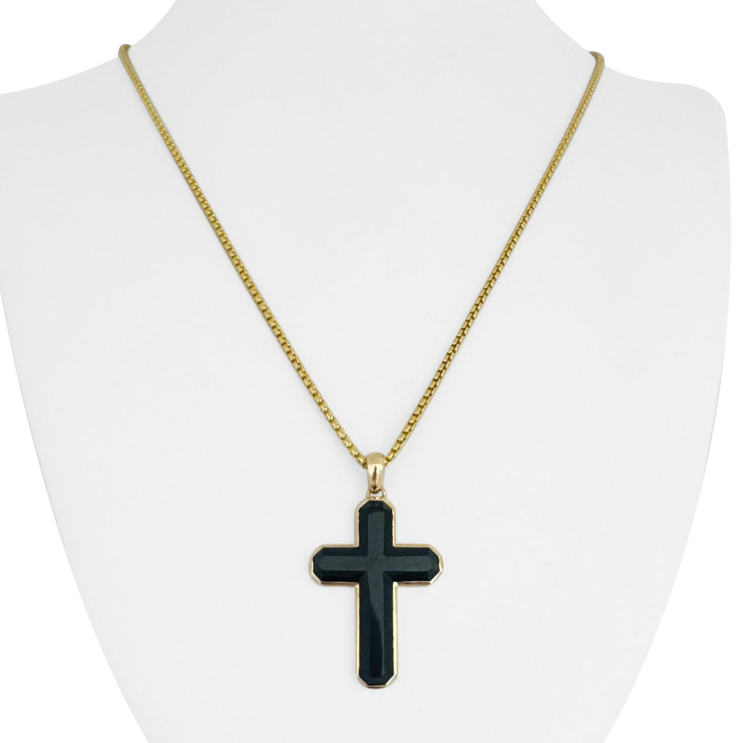 Effy 14k Yellow Gold and Black Onyx Cross Pendant Necklace 24"