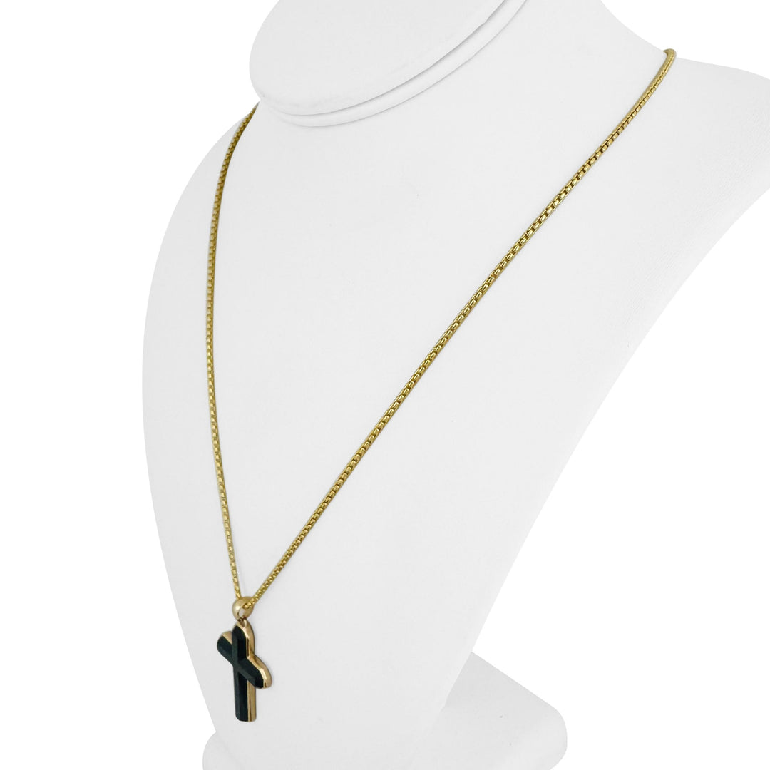 Effy 14k Yellow Gold and Black Onyx Cross Pendant Necklace 24"