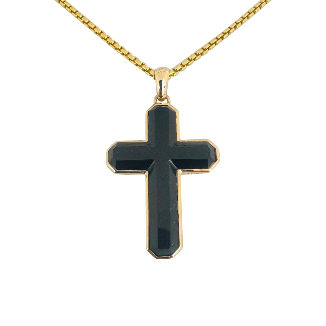 Effy 14k Yellow Gold and Black Onyx Cross Pendant Necklace 24"