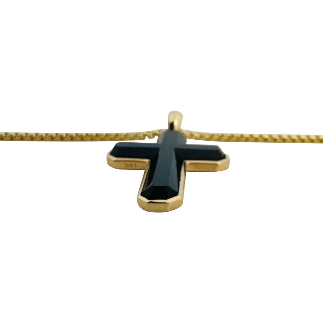 Effy 14k Yellow Gold and Black Onyx Cross Pendant Necklace 24"