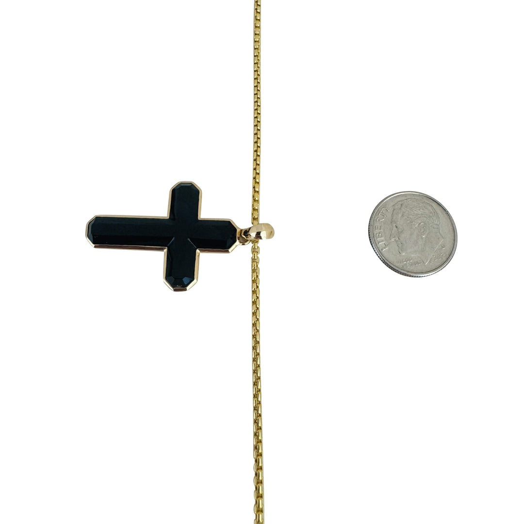 Effy 14k Yellow Gold and Black Onyx Cross Pendant Necklace 24"