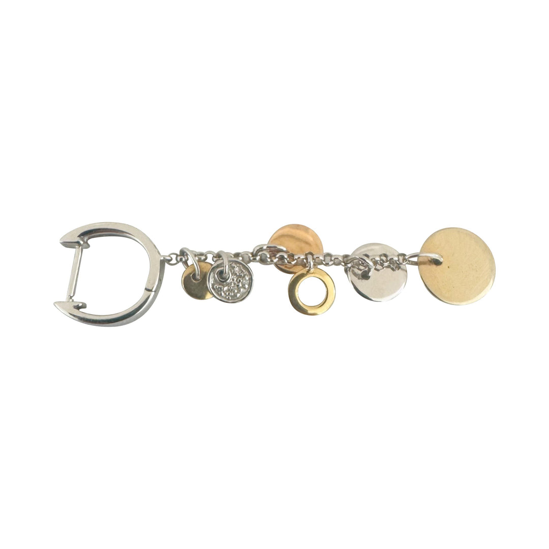 18k Tri Tone Gold and Diamond Circle Drop Dangle Earrings 1.8"