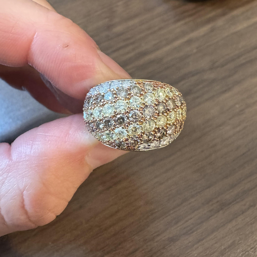 14k Yellow Gold and 5cttw White Yellow and Brown Diamond Bombe Ring Size 6