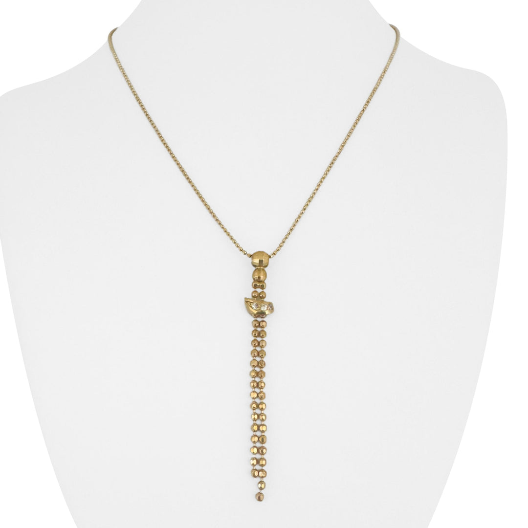 18k Yellow Gold and CZ 5.4g Vintage Beaded Link Drop Dangle Necklace Italy 17.5"