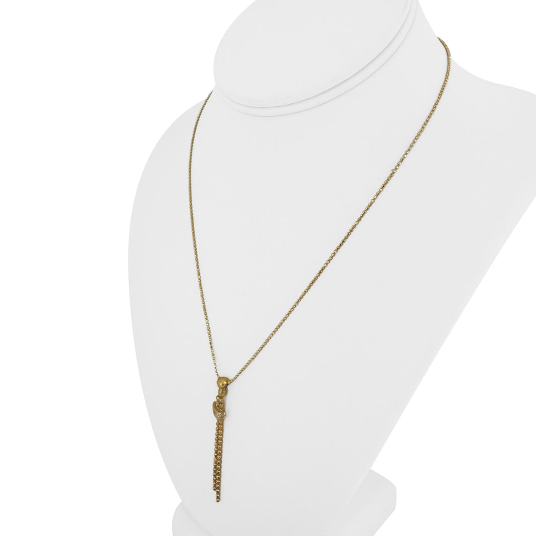 18k Yellow Gold and CZ 5.4g Vintage Beaded Link Drop Dangle Necklace Italy 17.5"