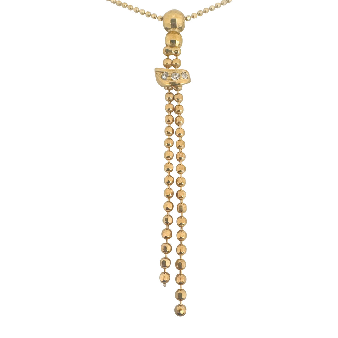 18k Yellow Gold and CZ 5.4g Vintage Beaded Link Drop Dangle Necklace Italy 17.5"