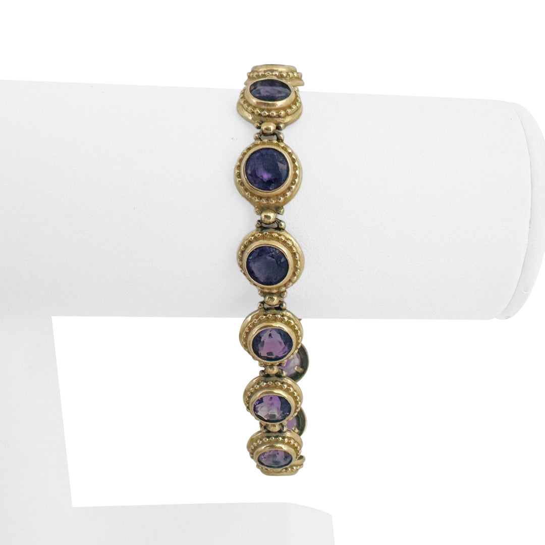 14k Yellow Gold and Bezel Set Amethyst 16.5g Vintage Ladies Bracelet 7.5"