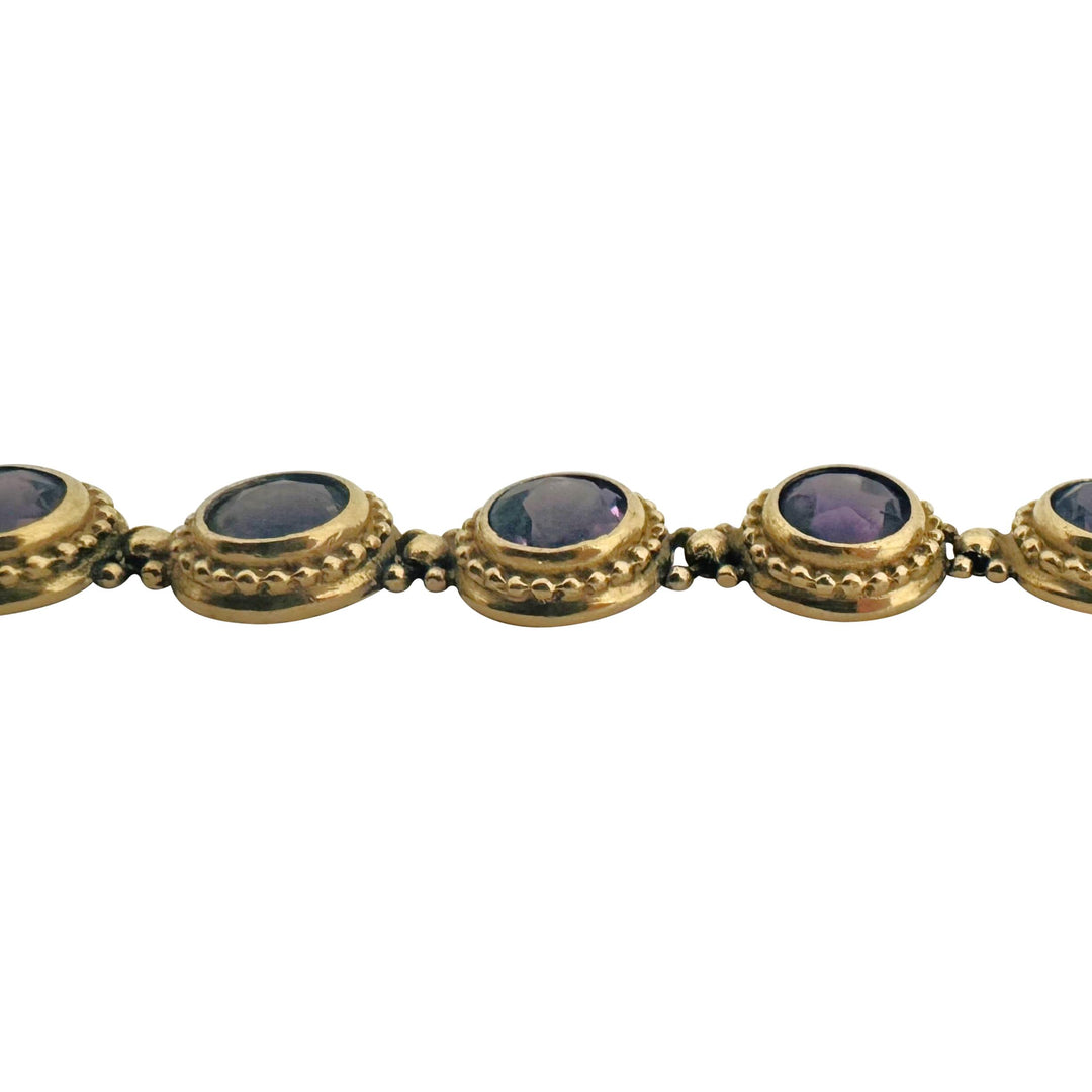 14k Yellow Gold and Bezel Set Amethyst 16.5g Vintage Ladies Bracelet 7.5"