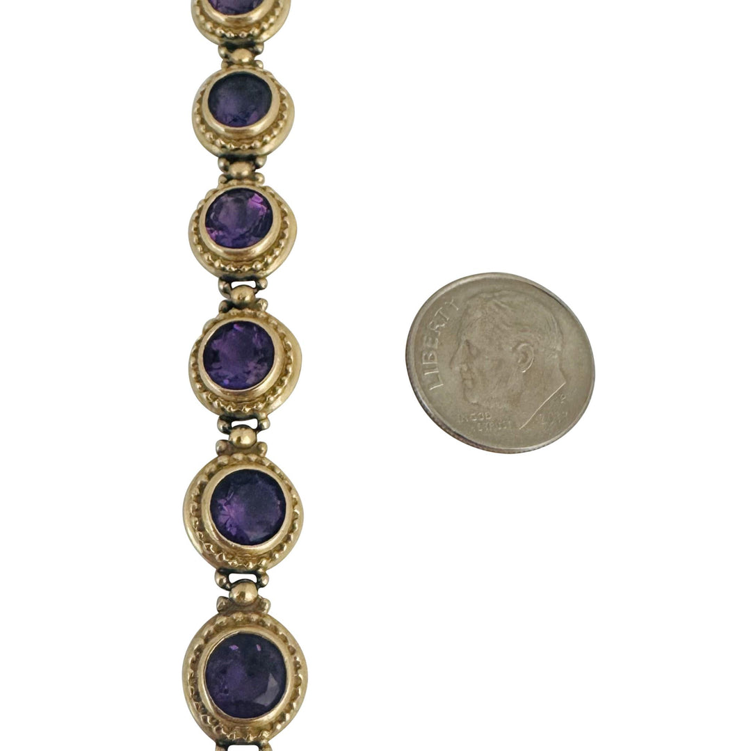 14k Yellow Gold and Bezel Set Amethyst 16.5g Vintage Ladies Bracelet 7.5"