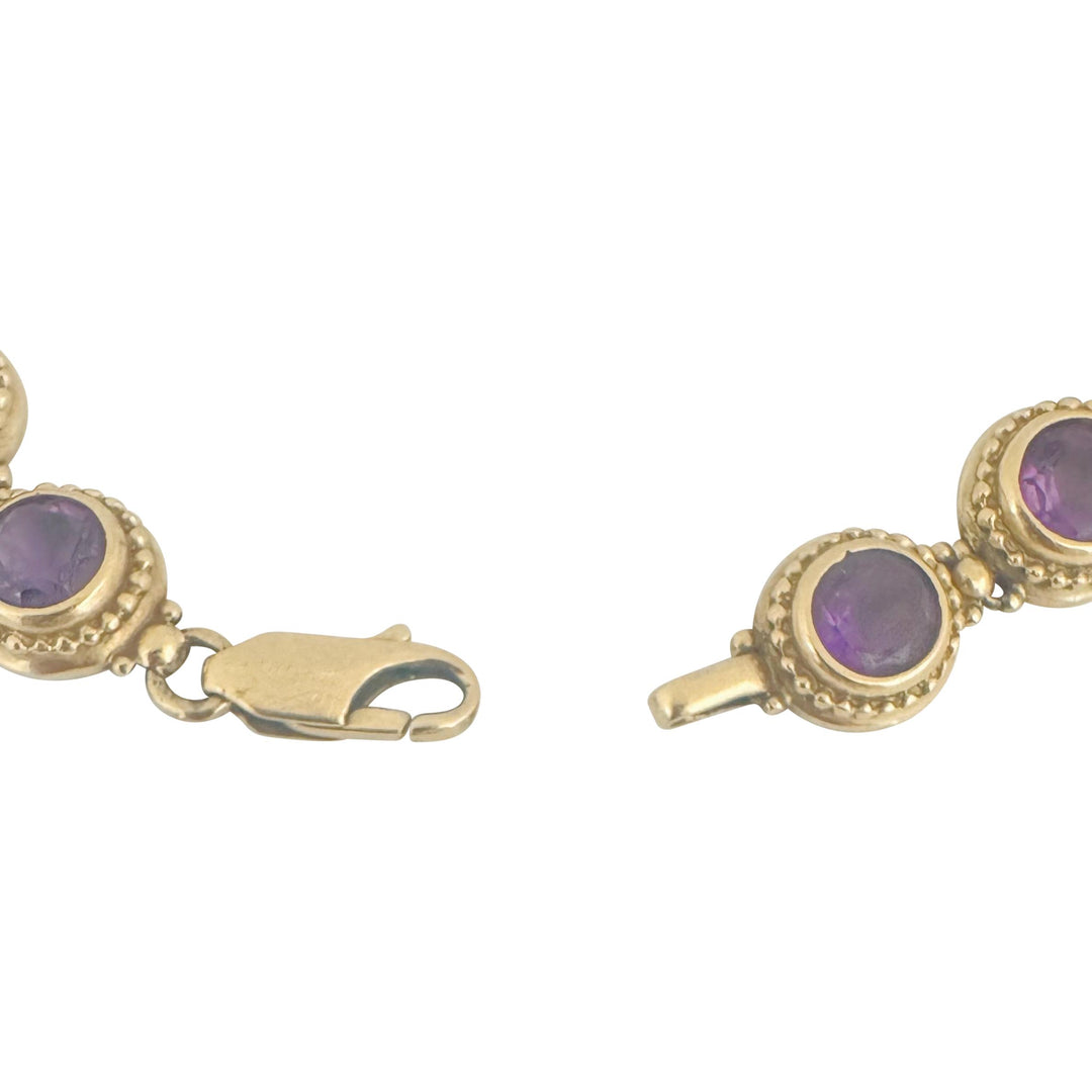 14k Yellow Gold and Bezel Set Amethyst 16.5g Vintage Ladies Bracelet 7.5"