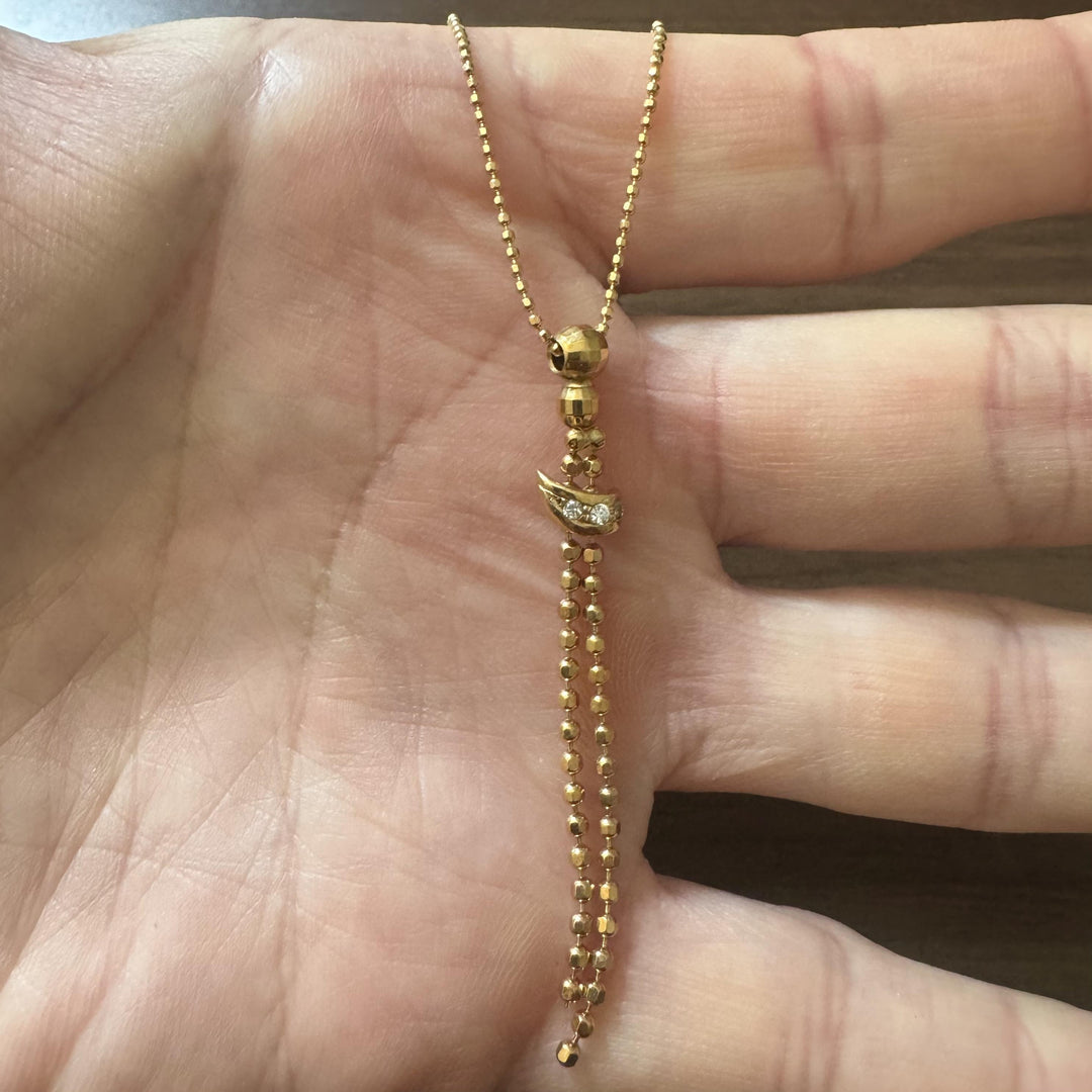 18k Yellow Gold and CZ 5.4g Vintage Beaded Link Drop Dangle Necklace Italy 17.5"
