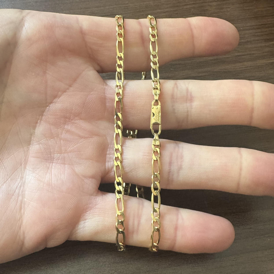 18k Yellow Gold 12.2g Solid Vintage 3.5mm Chini Figaro Link Necklace Italy 19"