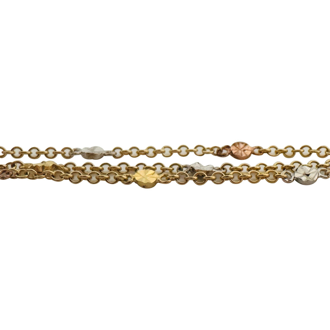 18k Tri Tone Gold 6.5g Triple Strand Station Cable Link Bracelet Italy 7.25"