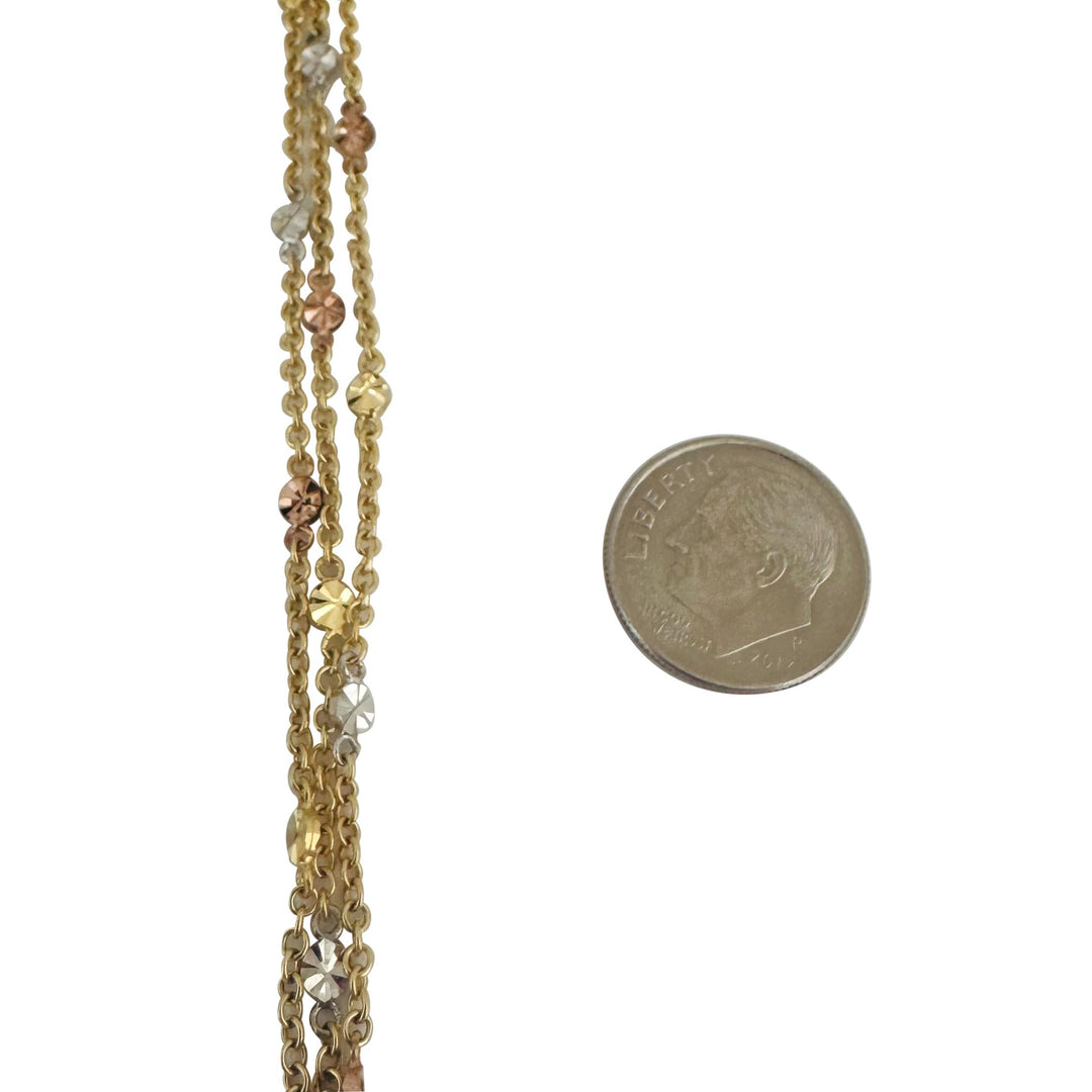 18k Tri Tone Gold 6.5g Triple Strand Station Cable Link Bracelet Italy 7.25"