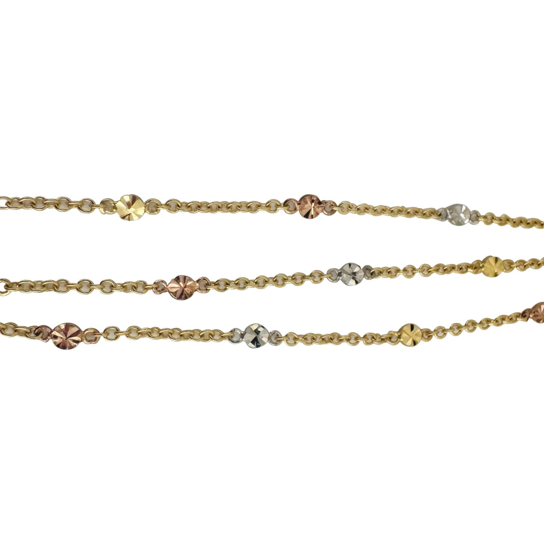 18k Tri Tone Gold 6.5g Triple Strand Station Cable Link Bracelet Italy 7.25"
