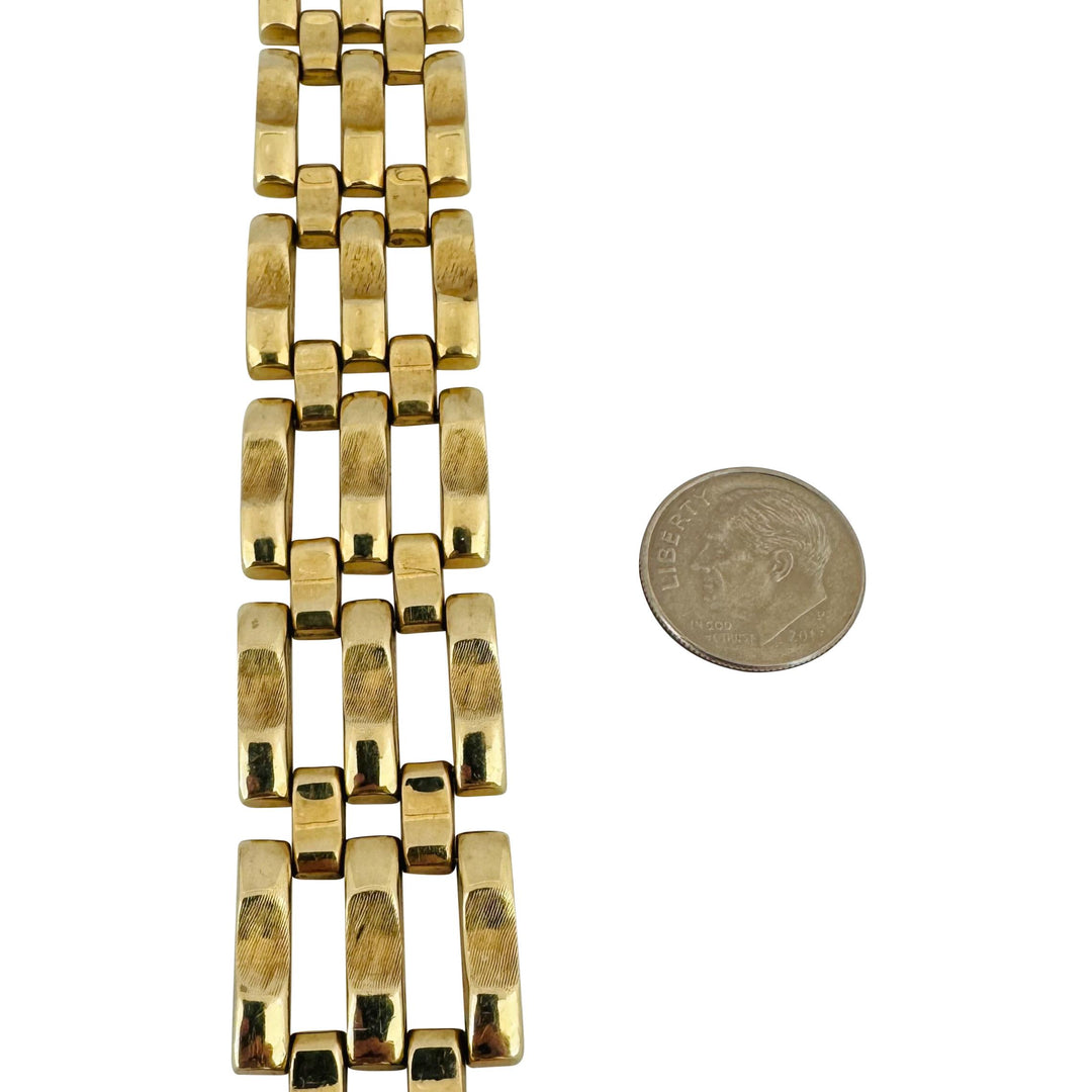 14k Yellow Gold 35.6g Heavy Wide 20mm Retro Fancy Link Bracelet 7.5"