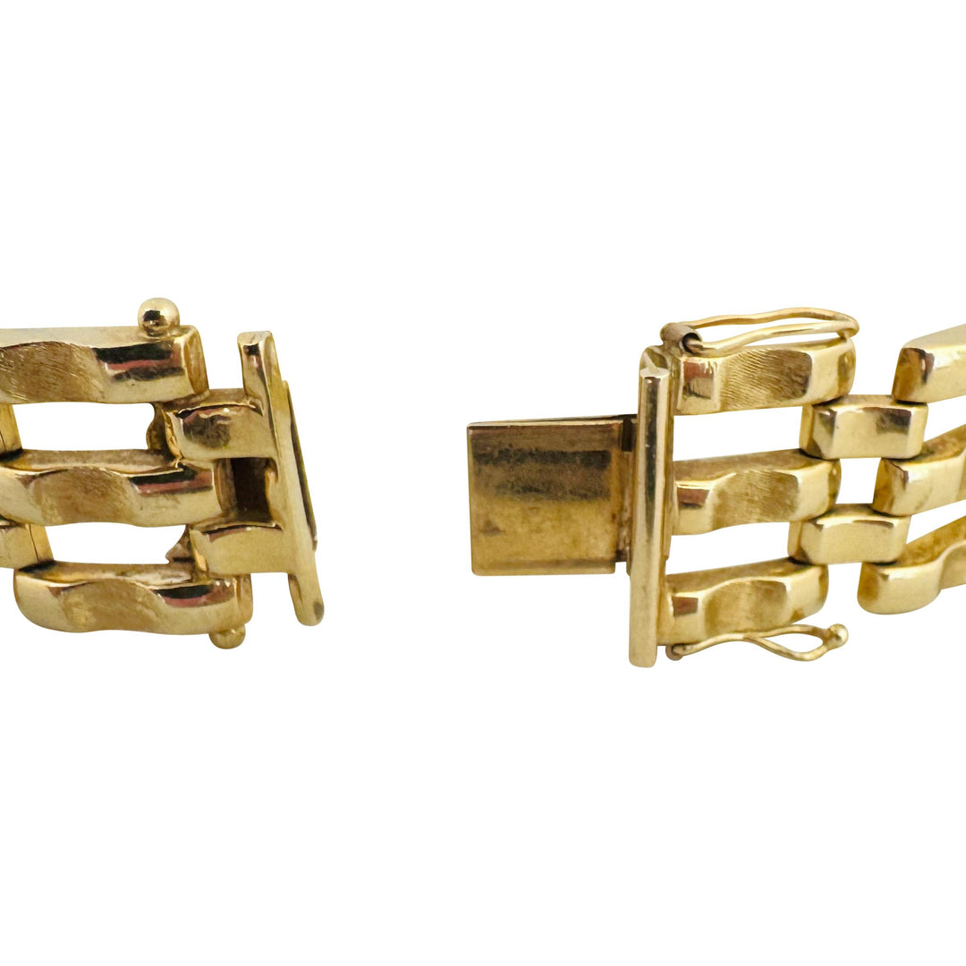 14k Yellow Gold 35.6g Heavy Wide 20mm Retro Fancy Link Bracelet 7.5"
