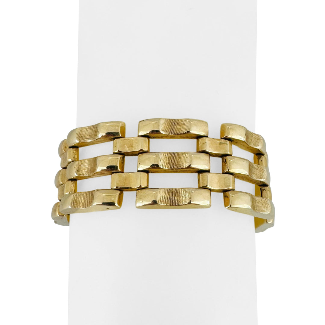 14k Yellow Gold 35.6g Heavy Wide 20mm Retro Fancy Link Bracelet 7.5"