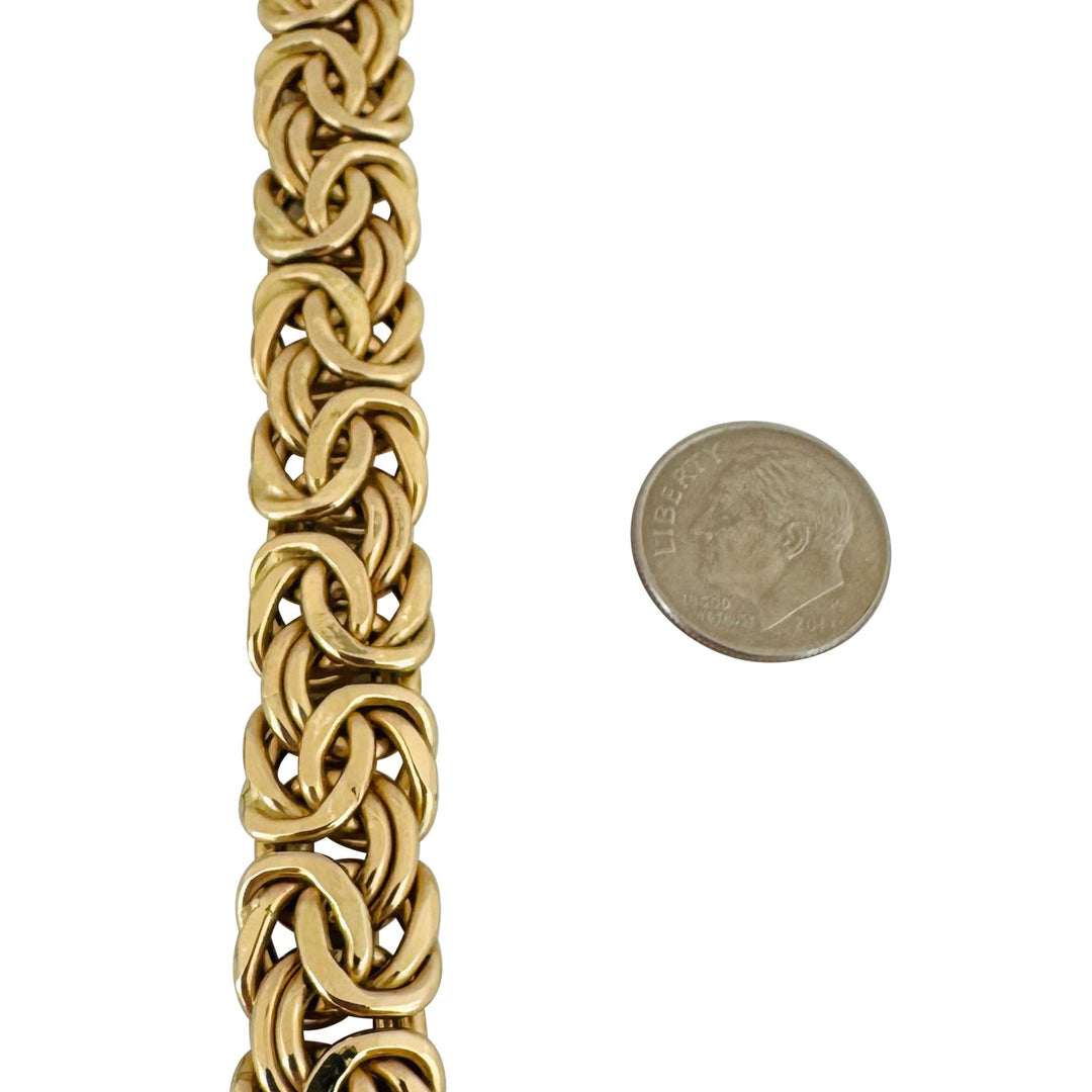 14k Yellow Gold 14.2g Thick Ladies 12mm Byzantine Link Bracelet Italy 7.25"