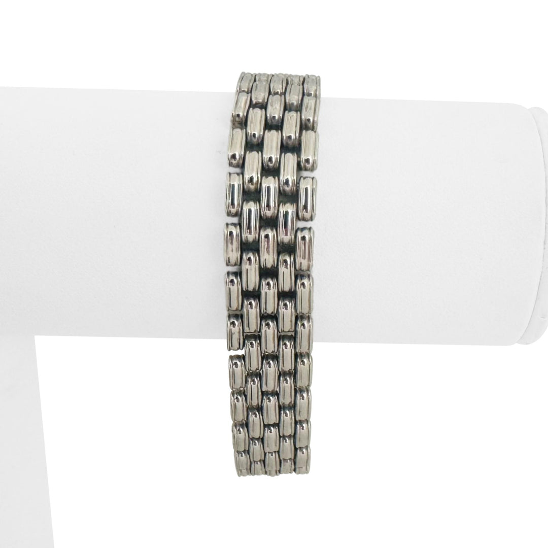 14k White Gold 25.8g Ladies Ribbed 13mm Panther Link Bracelet Italy 7"
