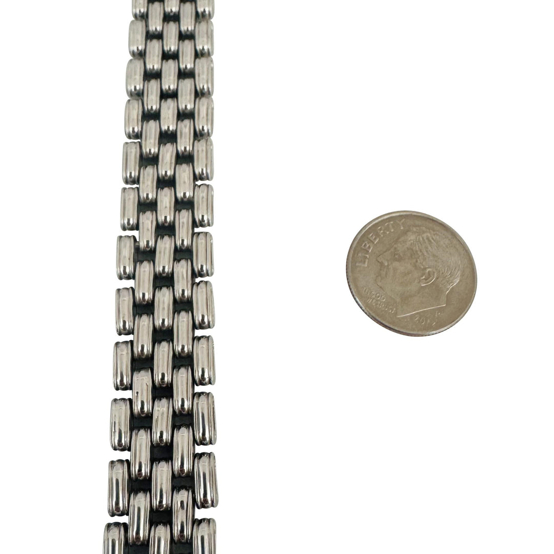 14k White Gold 25.8g Ladies Ribbed 13mm Panther Link Bracelet Italy 7"