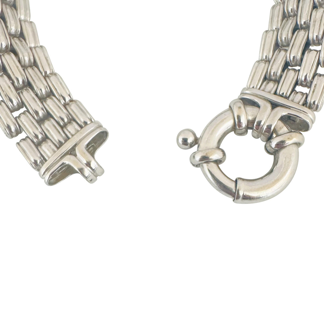 14k White Gold 25.8g Ladies Ribbed 13mm Panther Link Bracelet Italy 7"
