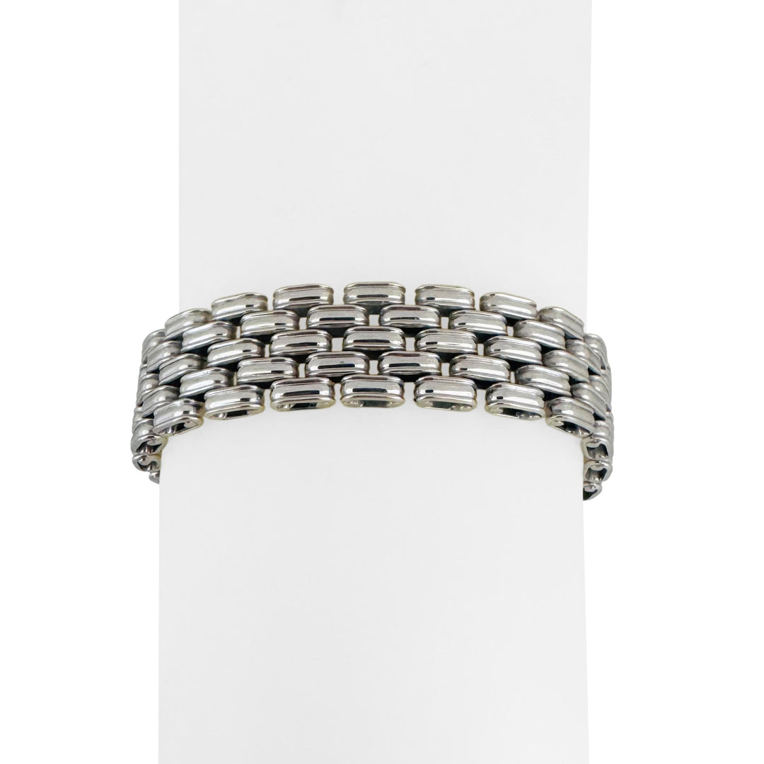 14k White Gold 25.8g Ladies Ribbed 13mm Panther Link Bracelet Italy 7"