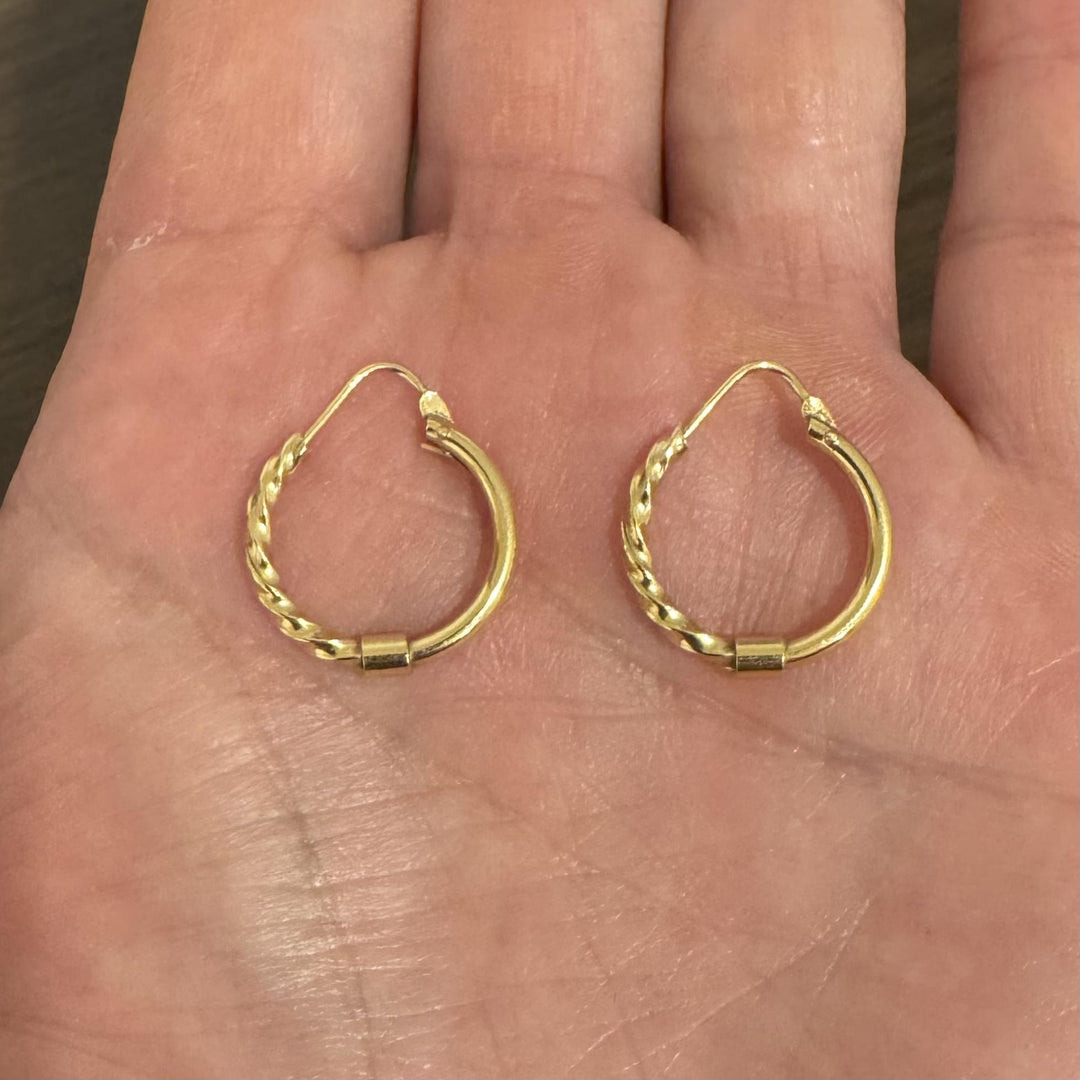 18k Yellow Gold Half Spiral Half Polished Small Hoop Earrings Italy