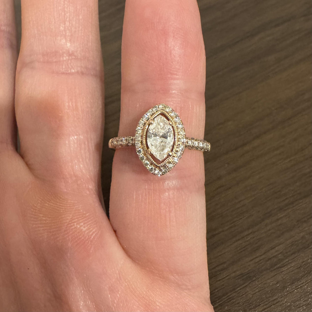 14k Rose Gold and 0.75cttw Diamond Halo Ring Size 7