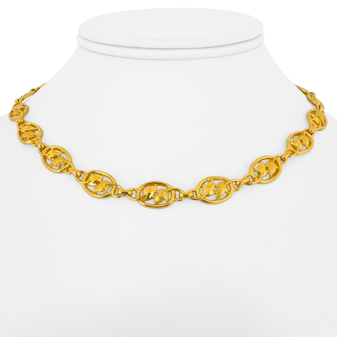 24k Pure Yellow Gold 35g Solid Heavy Fancy Dolphin Link Necklace 15"
